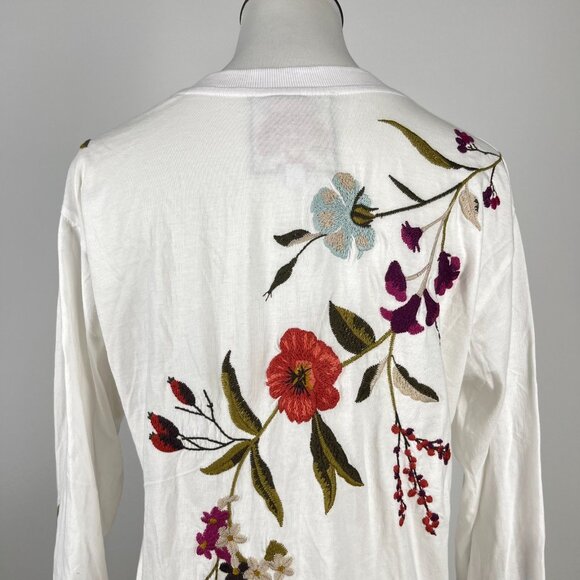 NWOT Johnny Was Flore Floral White Cotton Tee Long Sleeve T-Shirt Size S - Picture 6 of 11
